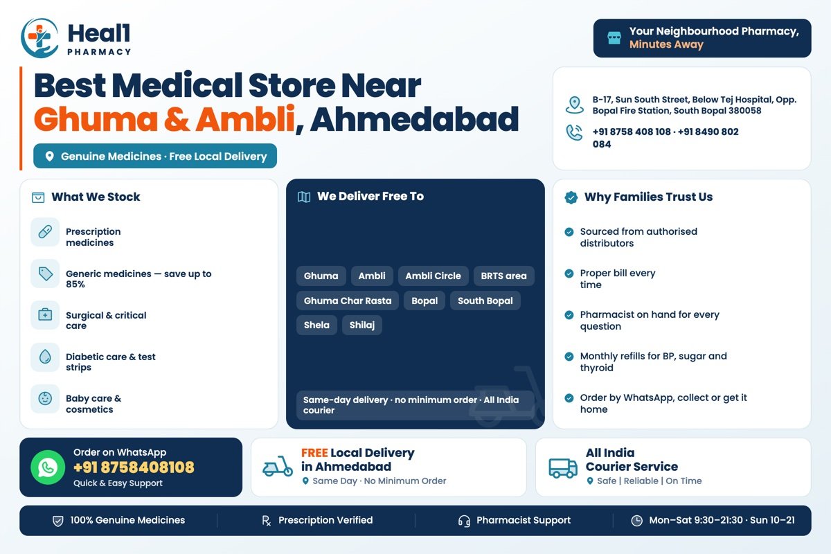 Heal1 Pharmacy Bopal - serving Ghuma and Ambli