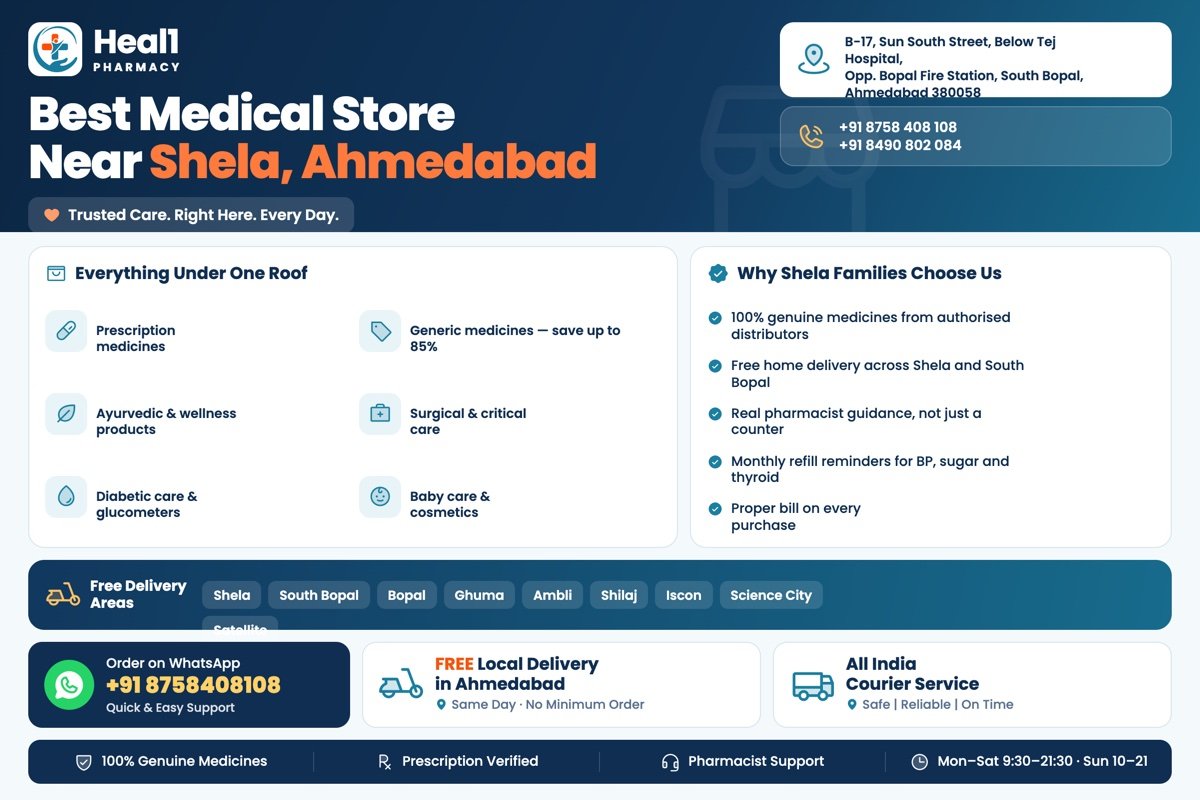 Heal1 Pharmacy Bopal Store - serving Shela