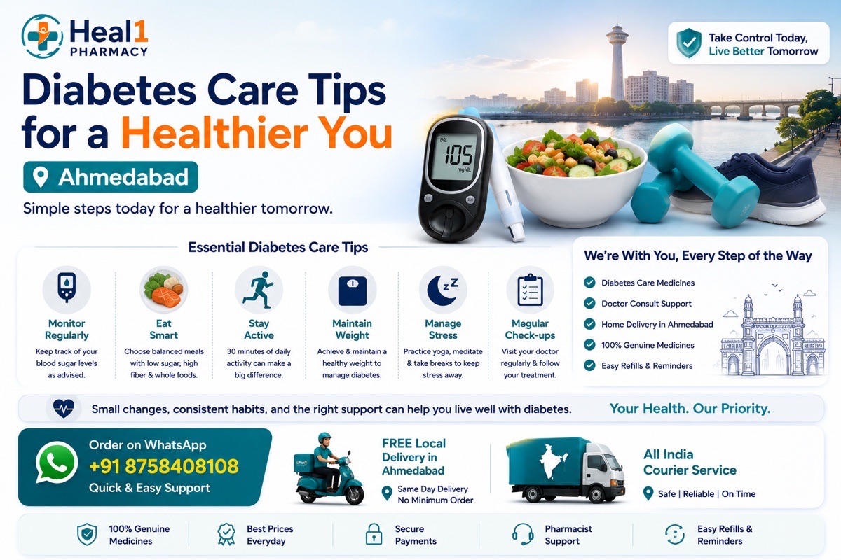 Diabetic Care Products in Ahmedabad Gujarat - Glucometers, Insulin and Test Strips | Heal1 Pharmacy