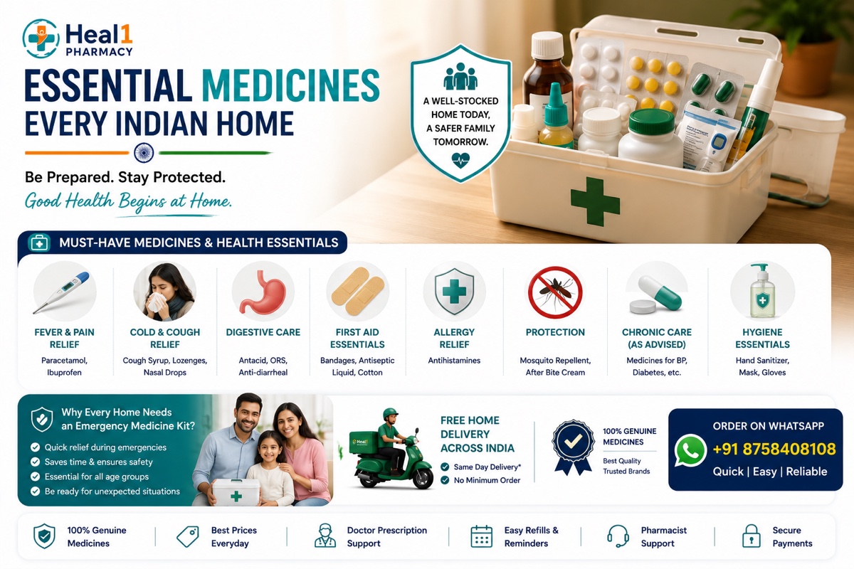 Home medicine kit checklist with essential medicines, ORS and first aid items for Indian families
